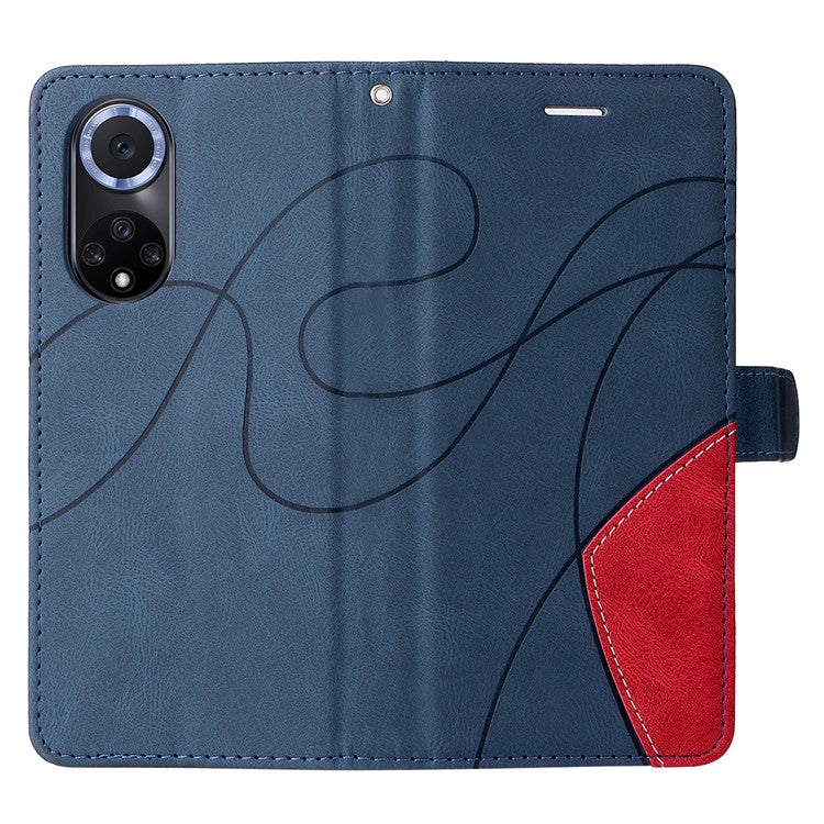 KT Leather Series-1 Anti-fingerprint Dual-Color Splicing Style Flip Phone Shell PU Leather Wallet Design Phone Case with Stand for Huawei nova 9 / Honor 50 - Blue