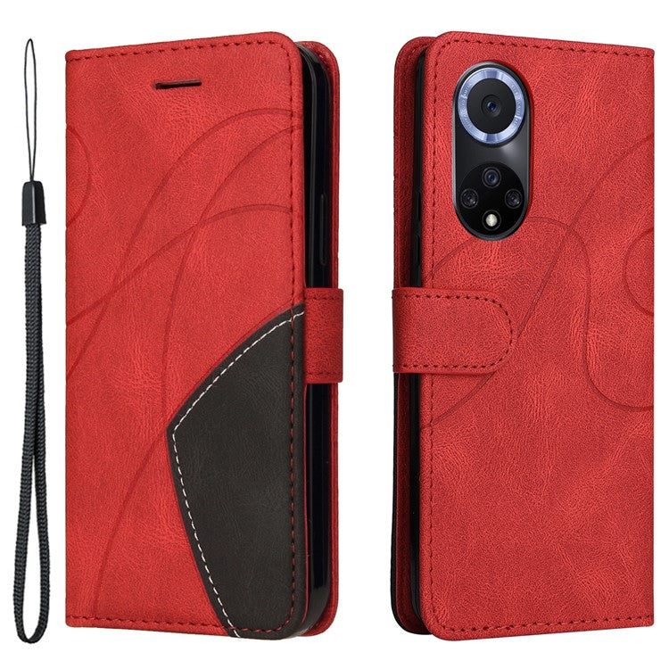 KT Leather Series-1 Anti-fingerprint Dual-Color Splicing Style Flip Phone Shell PU Leather Wallet Design Phone Case with Stand for Huawei nova 9 / Honor 50 - Red