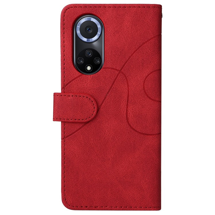 KT Leather Series-1 Anti-fingerprint Dual-Color Splicing Style Flip Phone Shell PU Leather Wallet Design Phone Case with Stand for Huawei nova 9 / Honor 50 - Red