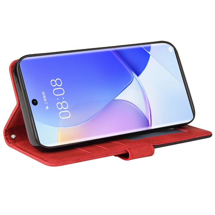 KT Leather Series-1 Anti-fingerprint Dual-Color Splicing Style Flip Phone Shell PU Leather Wallet Design Phone Case with Stand for Huawei nova 9 / Honor 50 - Red