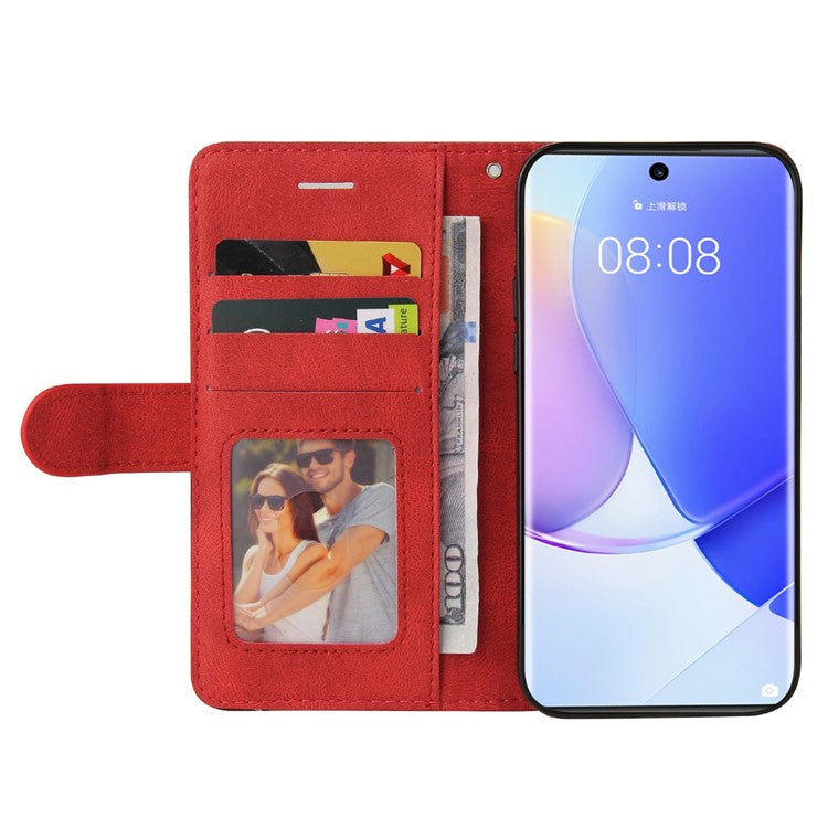 KT Leather Series-1 Anti-fingerprint Dual-Color Splicing Style Flip Phone Shell PU Leather Wallet Design Phone Case with Stand for Huawei nova 9 / Honor 50 - Red
