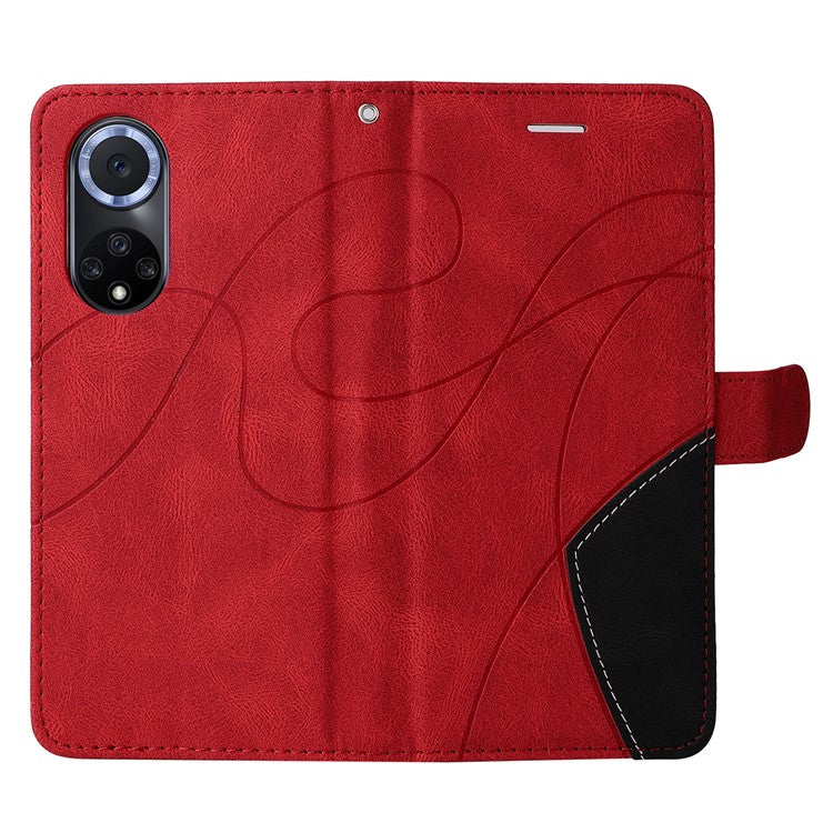 KT Leather Series-1 Anti-fingerprint Dual-Color Splicing Style Flip Phone Shell PU Leather Wallet Design Phone Case with Stand for Huawei nova 9 / Honor 50 - Red