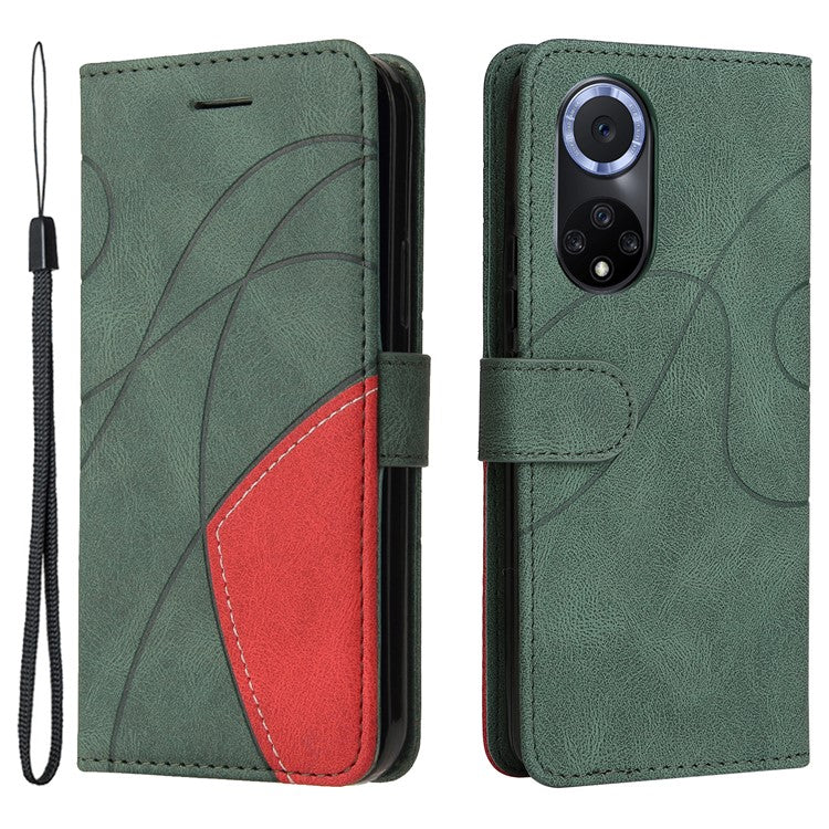 KT Leather Series-1 Anti-fingerprint Dual-Color Splicing Style Flip Phone Shell PU Leather Wallet Design Phone Case with Stand for Huawei nova 9 / Honor 50 - Green