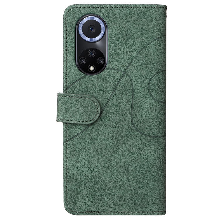 KT Leather Series-1 Anti-fingerprint Dual-Color Splicing Style Flip Phone Shell PU Leather Wallet Design Phone Case with Stand for Huawei nova 9 / Honor 50 - Green