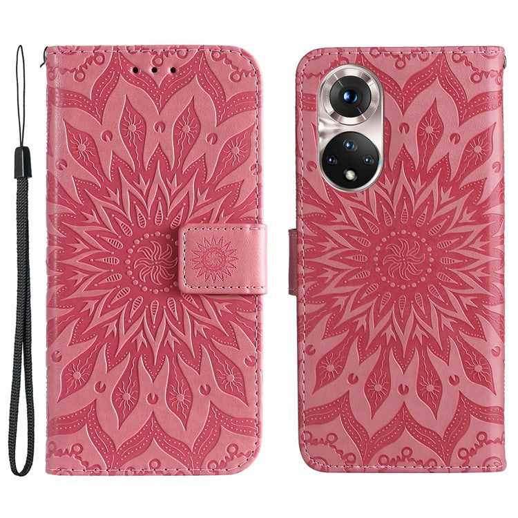 KT Imprinting Flower Series-1 Imprinting Mandala Sun Pattern Anti-scratch Protective Leather Case with Wallet Stand for Huawei nova 9/Honor 50 5G - Pink