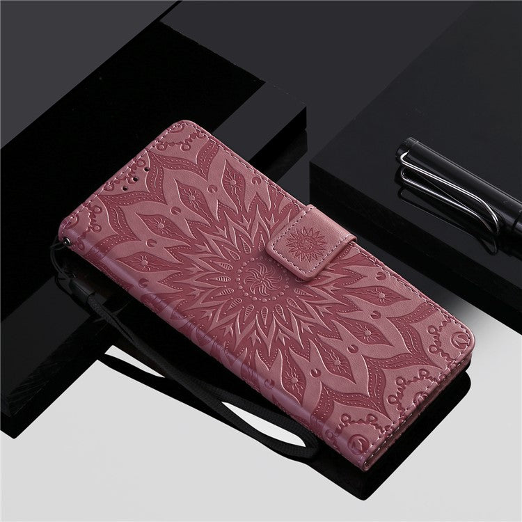 KT Imprinting Flower Series-1 Imprinting Mandala Sun Pattern Anti-scratch Protective Leather Case with Wallet Stand for Huawei nova 9/Honor 50 5G - Pink
