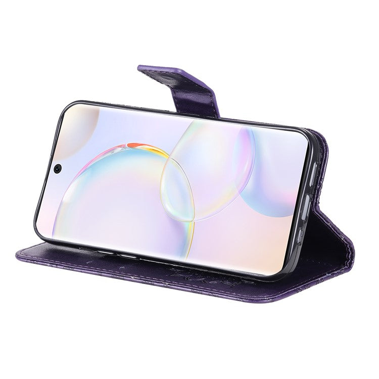 KT Imprinting Flower Series-1 Imprinting Mandala Sun Pattern Anti-scratch Protective Leather Case with Wallet Stand for Huawei nova 9/Honor 50 5G - Purple