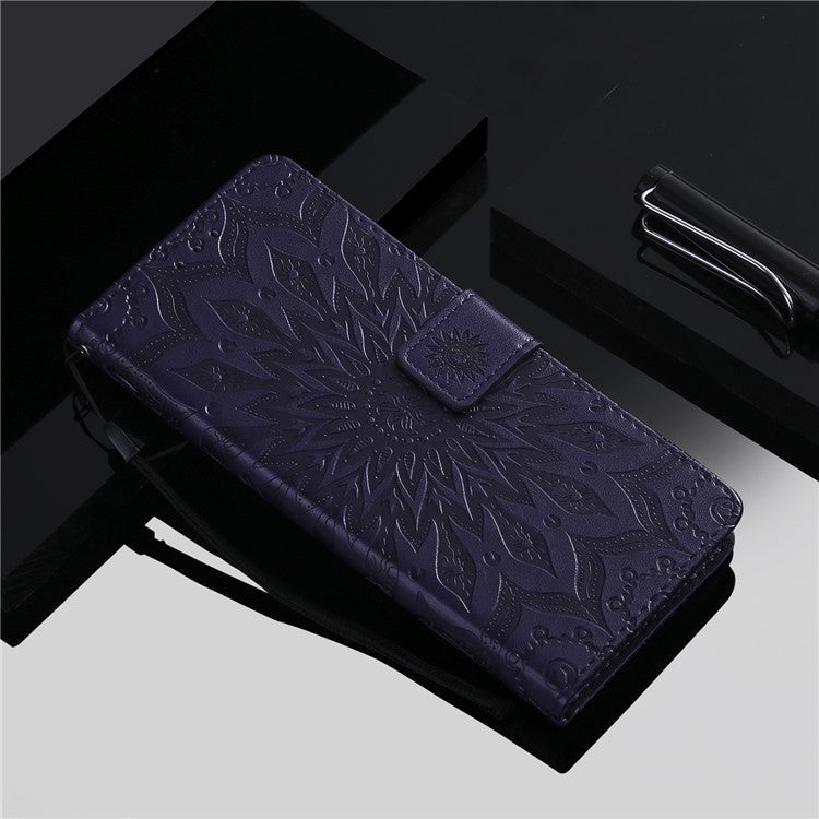 KT Imprinting Flower Series-1 Imprinting Mandala Sun Pattern Anti-scratch Protective Leather Case with Wallet Stand for Huawei nova 9/Honor 50 5G - Purple