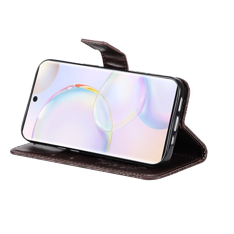 KT Imprinting Flower Series-1 Imprinting Mandala Sun Pattern Anti-scratch Protective Leather Case with Wallet Stand for Huawei nova 9/Honor 50 5G - Brown