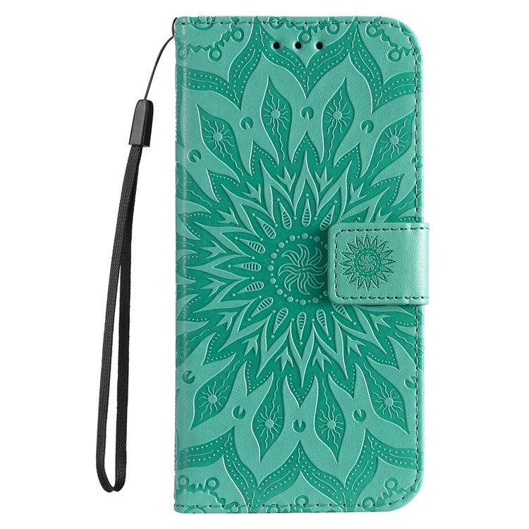KT Imprinting Flower Series-1 Imprinting Mandala Sun Pattern Anti-scratch Protective Leather Case with Wallet Stand for Huawei nova 9/Honor 50 5G - Green
