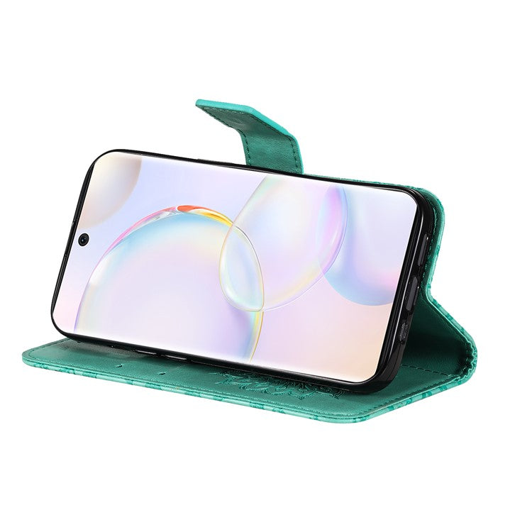 KT Imprinting Flower Series-1 Imprinting Mandala Sun Pattern Anti-scratch Protective Leather Case with Wallet Stand for Huawei nova 9/Honor 50 5G - Green