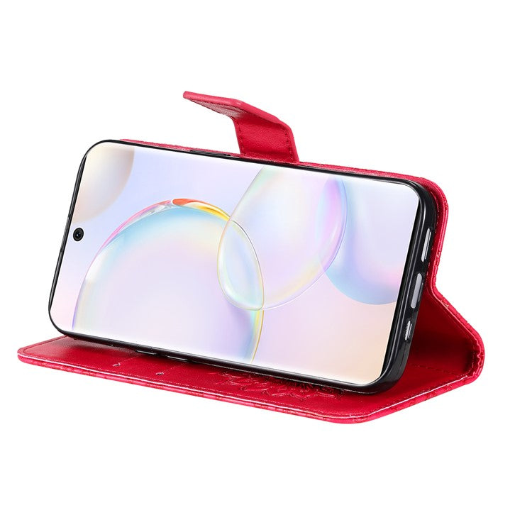 KT Imprinting Flower Series-1 Imprinting Mandala Sun Pattern Anti-scratch Protective Leather Case with Wallet Stand for Huawei nova 9/Honor 50 5G - Red