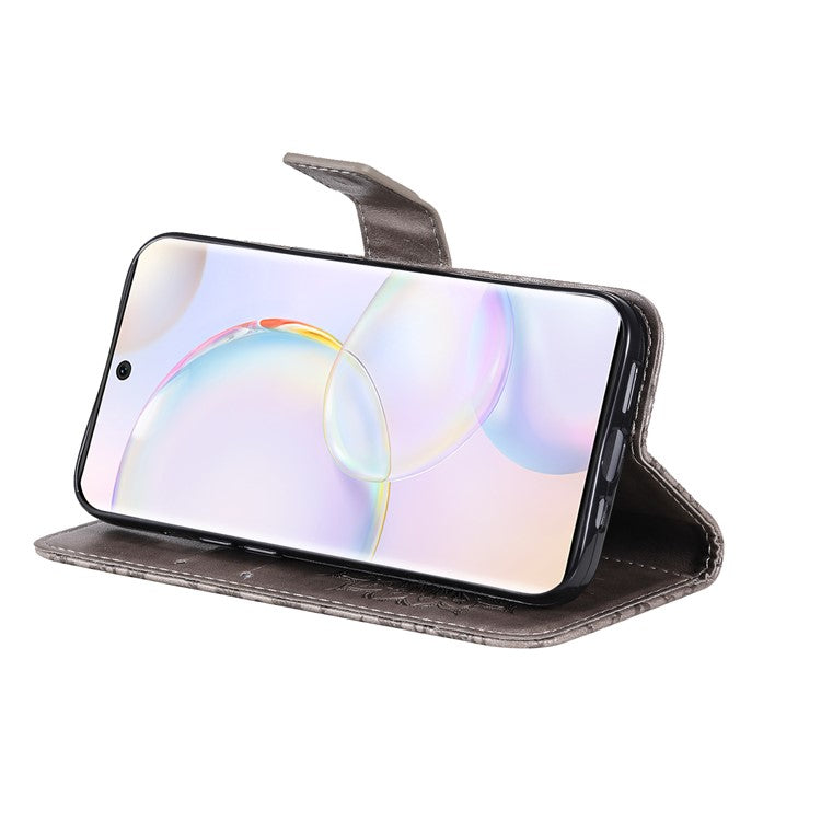 KT Imprinting Flower Series-1 Imprinting Mandala Sun Pattern Anti-scratch Protective Leather Case with Wallet Stand for Huawei nova 9/Honor 50 5G - Grey