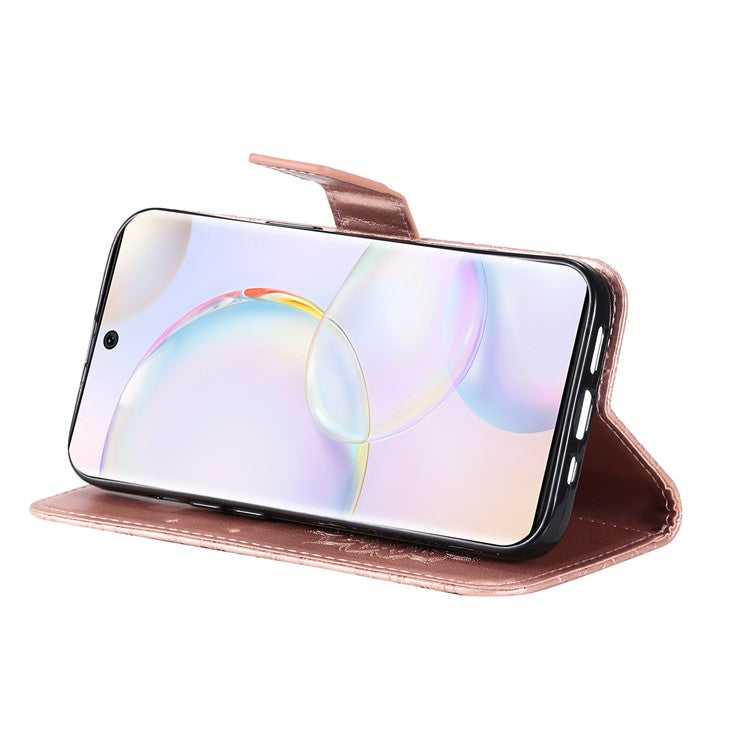 KT Imprinting Flower Series-1 Imprinting Mandala Sun Pattern Anti-scratch Protective Leather Case with Wallet Stand for Huawei nova 9/Honor 50 5G - Rose Gold