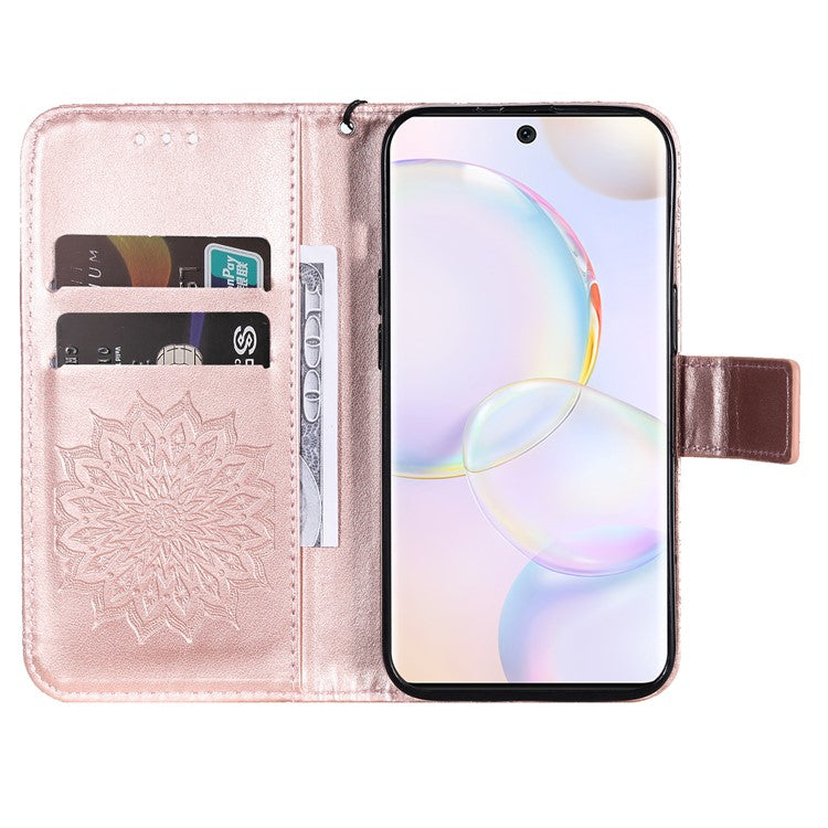 KT Imprinting Flower Series-1 Imprinting Mandala Sun Pattern Anti-scratch Protective Leather Case with Wallet Stand for Huawei nova 9/Honor 50 5G - Rose Gold