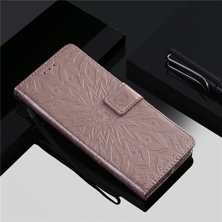 KT Imprinting Flower Series-1 Imprinting Mandala Sun Pattern Anti-scratch Protective Leather Case with Wallet Stand for Huawei nova 9/Honor 50 5G - Rose Gold