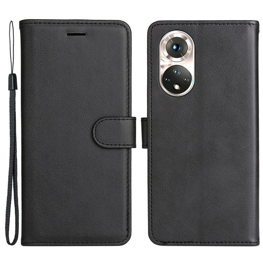 KT Leather Series-2 Solid Color Wallet Leather Case Inner Soft TPU Phone Cover with Adjustable Stand for Honor 50 5G/Huawei nova 9 - Black