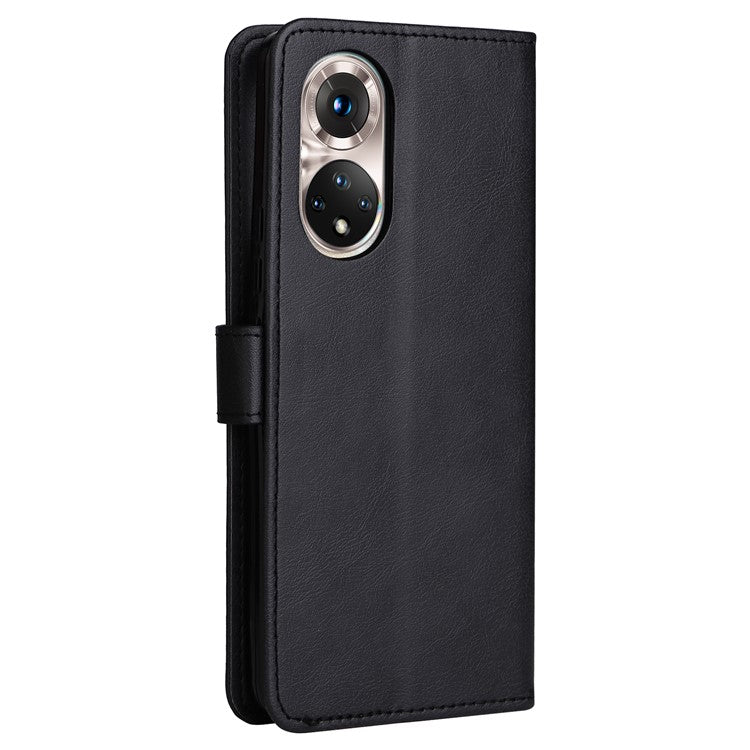 KT Leather Series-2 Solid Color Wallet Leather Case Inner Soft TPU Phone Cover with Adjustable Stand for Honor 50 5G/Huawei nova 9 - Black