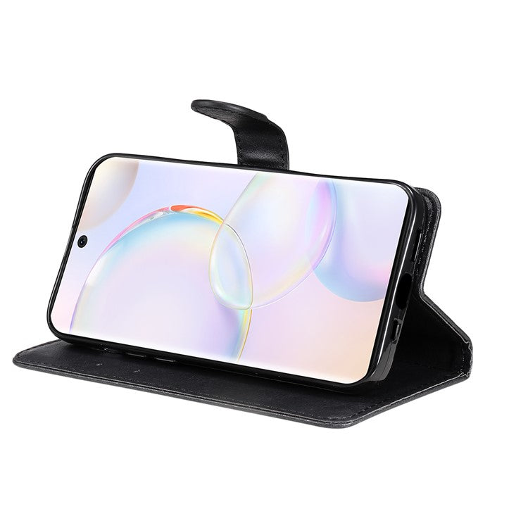 KT Leather Series-2 Solid Color Wallet Leather Case Inner Soft TPU Phone Cover with Adjustable Stand for Honor 50 5G/Huawei nova 9 - Black