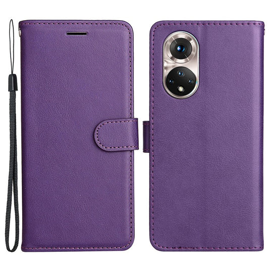 KT Leather Series-2 Solid Color Wallet Leather Case Inner Soft TPU Phone Cover with Adjustable Stand for Honor 50 5G/Huawei nova 9 - Purple