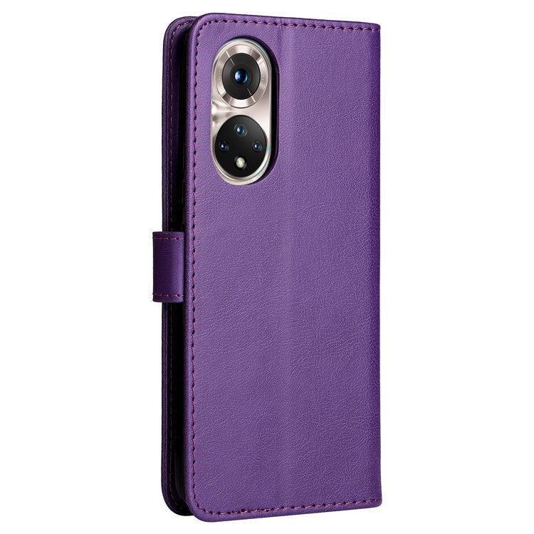 KT Leather Series-2 Solid Color Wallet Leather Case Inner Soft TPU Phone Cover with Adjustable Stand for Honor 50 5G/Huawei nova 9 - Purple