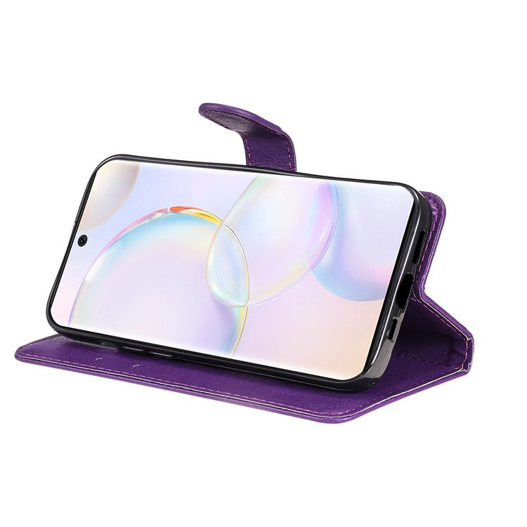 KT Leather Series-2 Solid Color Wallet Leather Case Inner Soft TPU Phone Cover with Adjustable Stand for Honor 50 5G/Huawei nova 9 - Purple