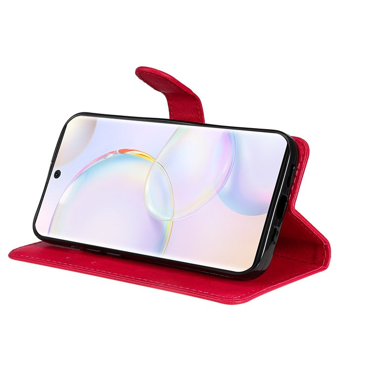 KT Leather Series-2 Solid Color Wallet Leather Case Inner Soft TPU Phone Cover with Adjustable Stand for Honor 50 5G/Huawei nova 9 - Red