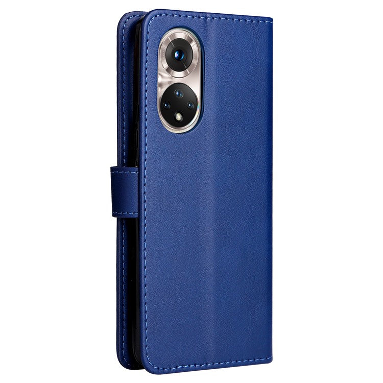 KT Leather Series-2 Solid Color Wallet Leather Case Inner Soft TPU Phone Cover with Adjustable Stand for Honor 50 5G/Huawei nova 9 - Blue