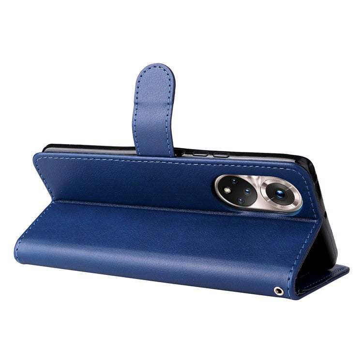 KT Leather Series-2 Solid Color Wallet Leather Case Inner Soft TPU Phone Cover with Adjustable Stand for Honor 50 5G/Huawei nova 9 - Blue
