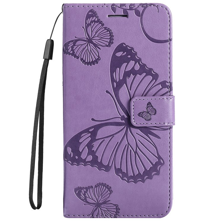 KT Imprinting Flower Series-2 PU Leather Magnetic Flip Wallet Case Stand Imprinted Butterfly Pattern Full Body Protective Cover with Strap for Honor 50 5G / Huawei nova 9 - Purple