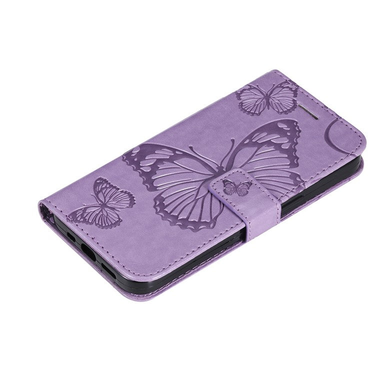 KT Imprinting Flower Series-2 PU Leather Magnetic Flip Wallet Case Stand Imprinted Butterfly Pattern Full Body Protective Cover with Strap for Honor 50 5G / Huawei nova 9 - Purple