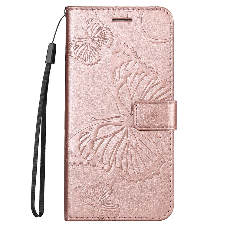 KT Imprinting Flower Series-2 PU Leather Magnetic Flip Wallet Case Stand Imprinted Butterfly Pattern Full Body Protective Cover with Strap for Honor 50 5G / Huawei nova 9 - Rose Gold