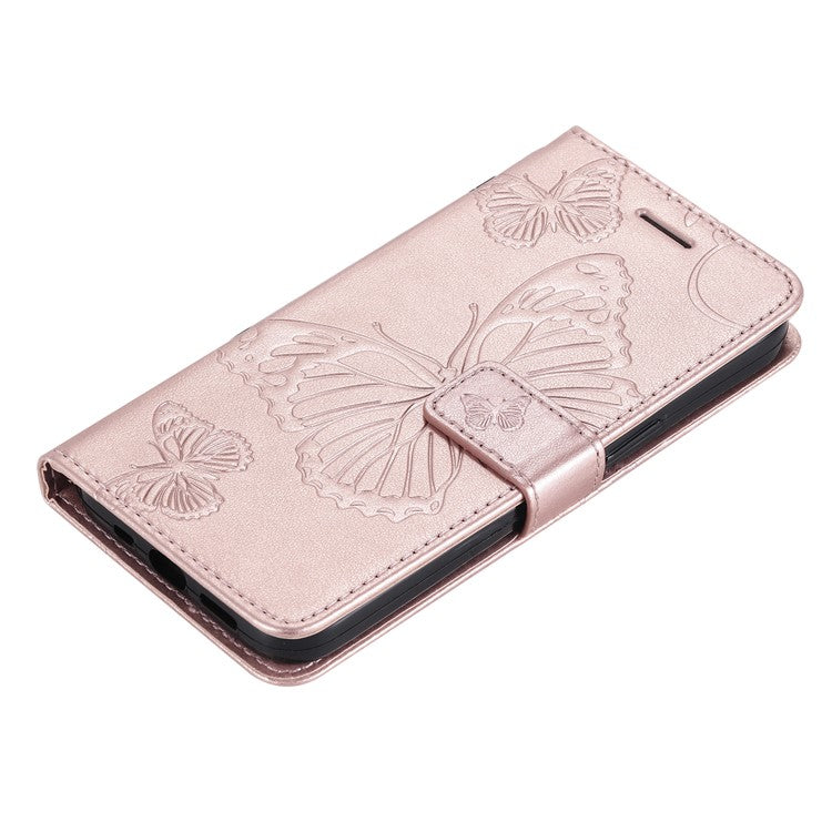 KT Imprinting Flower Series-2 PU Leather Magnetic Flip Wallet Case Stand Imprinted Butterfly Pattern Full Body Protective Cover with Strap for Honor 50 5G / Huawei nova 9 - Rose Gold