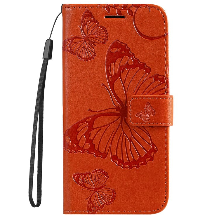 KT Imprinting Flower Series-2 PU Leather Magnetic Flip Wallet Case Stand Imprinted Butterfly Pattern Full Body Protective Cover with Strap for Honor 50 5G / Huawei nova 9 - Orange