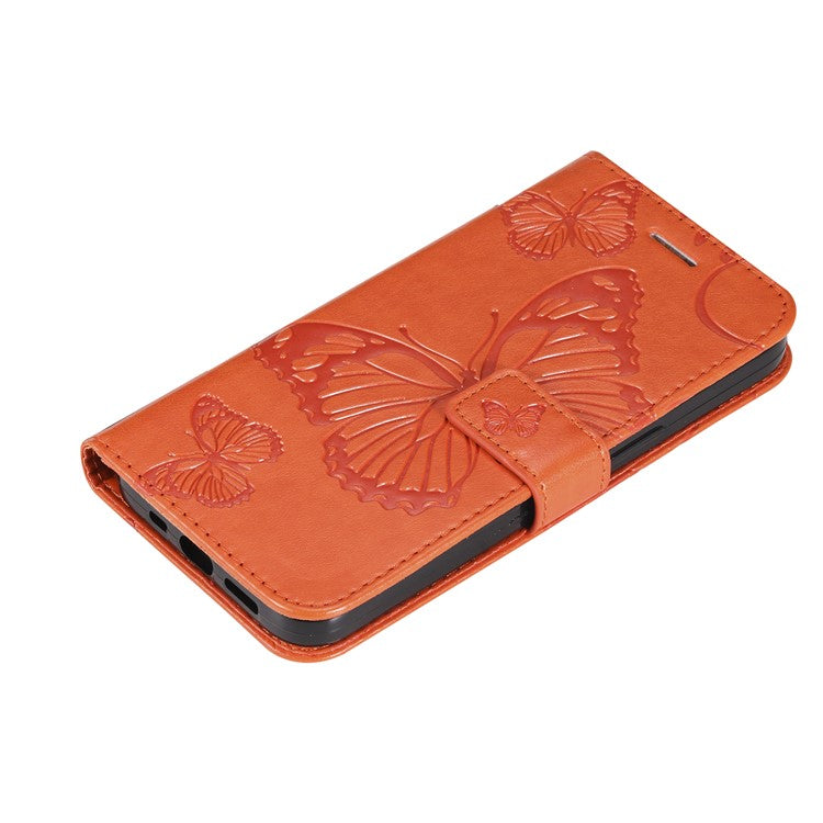 KT Imprinting Flower Series-2 PU Leather Magnetic Flip Wallet Case Stand Imprinted Butterfly Pattern Full Body Protective Cover with Strap for Honor 50 5G / Huawei nova 9 - Orange