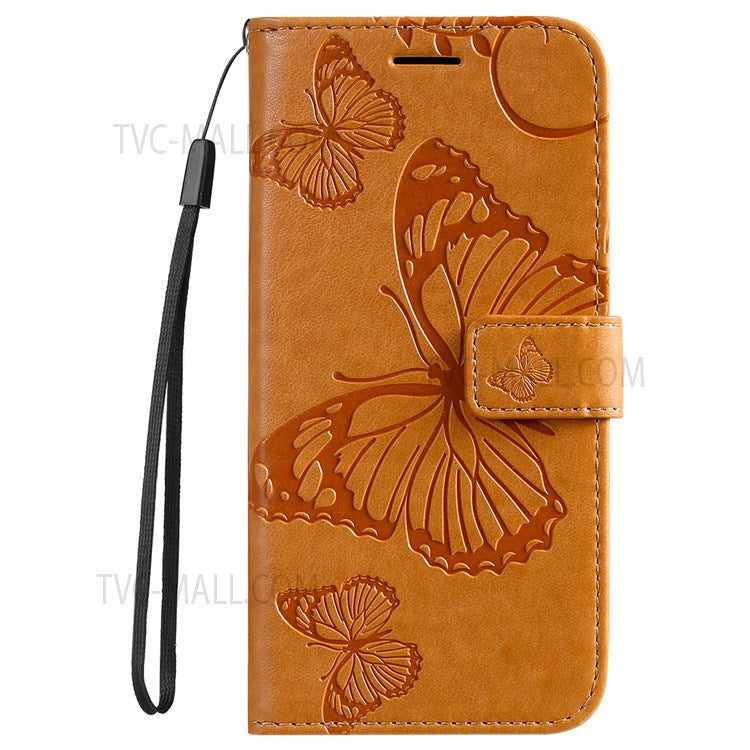 KT Imprinting Flower Series-2 PU Leather Magnetic Flip Wallet Case Stand Imprinted Butterfly Pattern Full Body Protective Cover with Strap for Honor 50 5G / Huawei nova 9 - Yellow