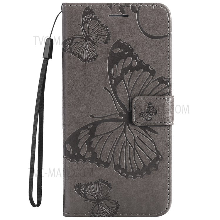 KT Imprinting Flower Series-2 PU Leather Magnetic Flip Wallet Case Stand Imprinted Butterfly Pattern Full Body Protective Cover with Strap for Honor 50 5G / Huawei nova 9 - Grey