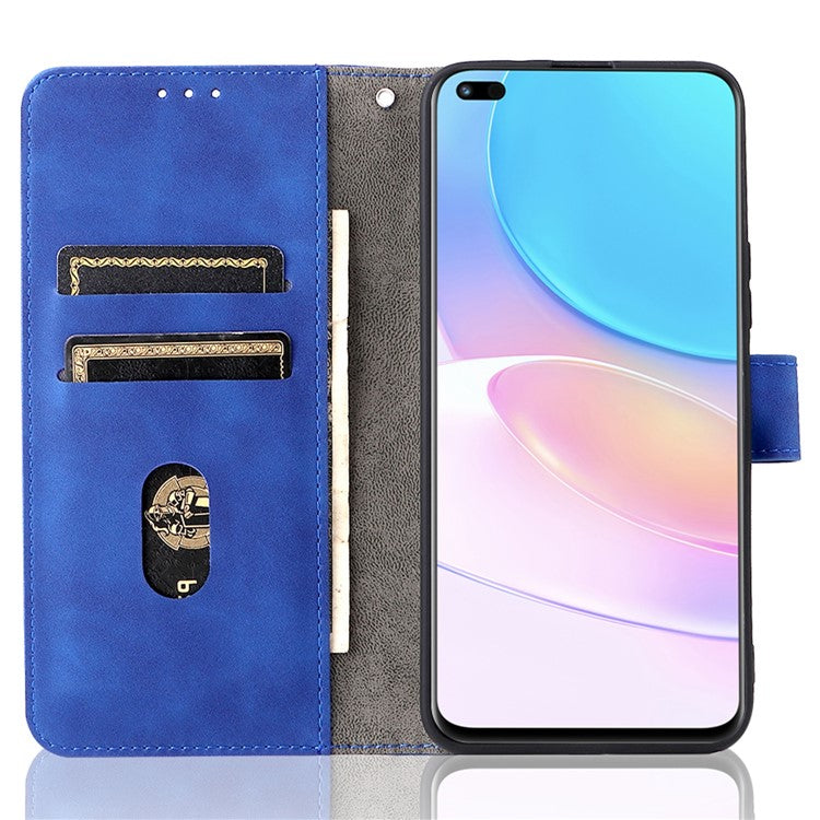 Folio Flip Skin-Touch Feeling Case Drop-Proof Stand Wallet Leather Cover for Honor 50 Lite / Huawei nova 8i - Blue