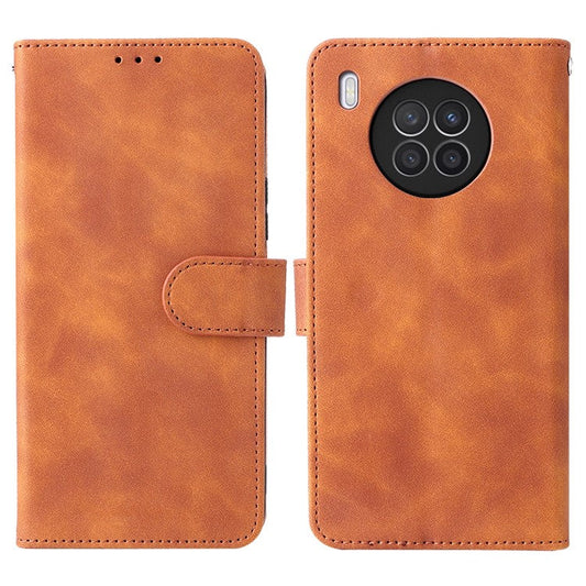 Folio Flip Skin-Touch Feeling Case Drop-Proof Stand Wallet Leather Cover for Honor 50 Lite / Huawei nova 8i - Brown
