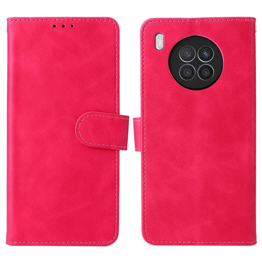 Folio Flip Skin-Touch Feeling Case Drop-Proof Stand Wallet Leather Cover for Honor 50 Lite / Huawei nova 8i - Red