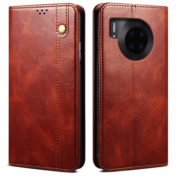 Waxy Crazy Horse Texture Foldable Stand PU Leather + TPU Phone Case with Wallet for Honor 50 Lite/Huawei nova 8i - Brown