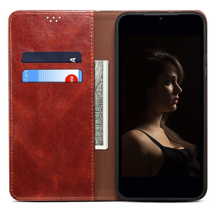 Waxy Crazy Horse Texture Foldable Stand PU Leather + TPU Phone Case with Wallet for Honor 50 Lite/Huawei nova 8i - Brown