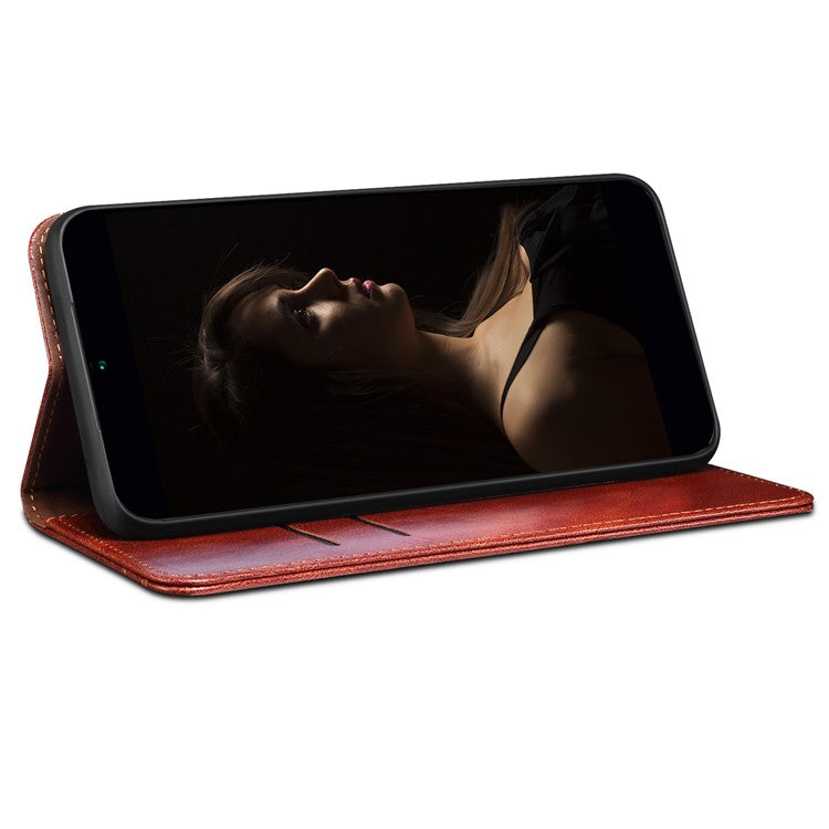 Waxy Crazy Horse Texture Foldable Stand PU Leather + TPU Phone Case with Wallet for Honor 50 Lite/Huawei nova 8i - Brown