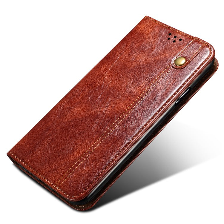 Waxy Crazy Horse Texture Foldable Stand PU Leather + TPU Phone Case with Wallet for Honor 50 Lite/Huawei nova 8i - Brown