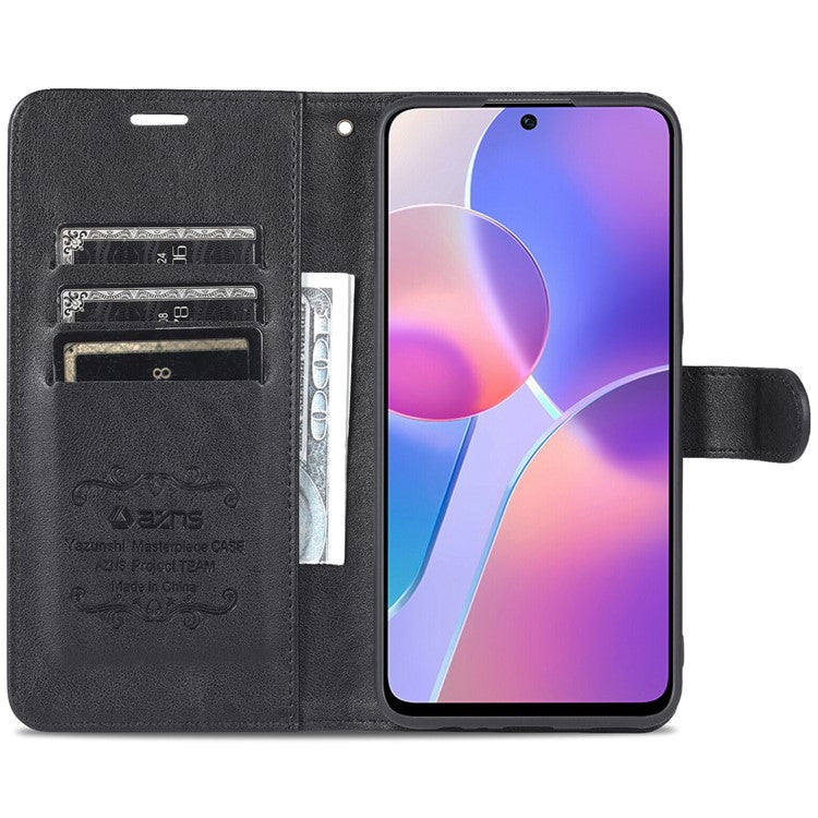 AZNS PU Leather + TPU All-inclusive Protection Phone Case with Stand Wallet for Honor X30i - Black