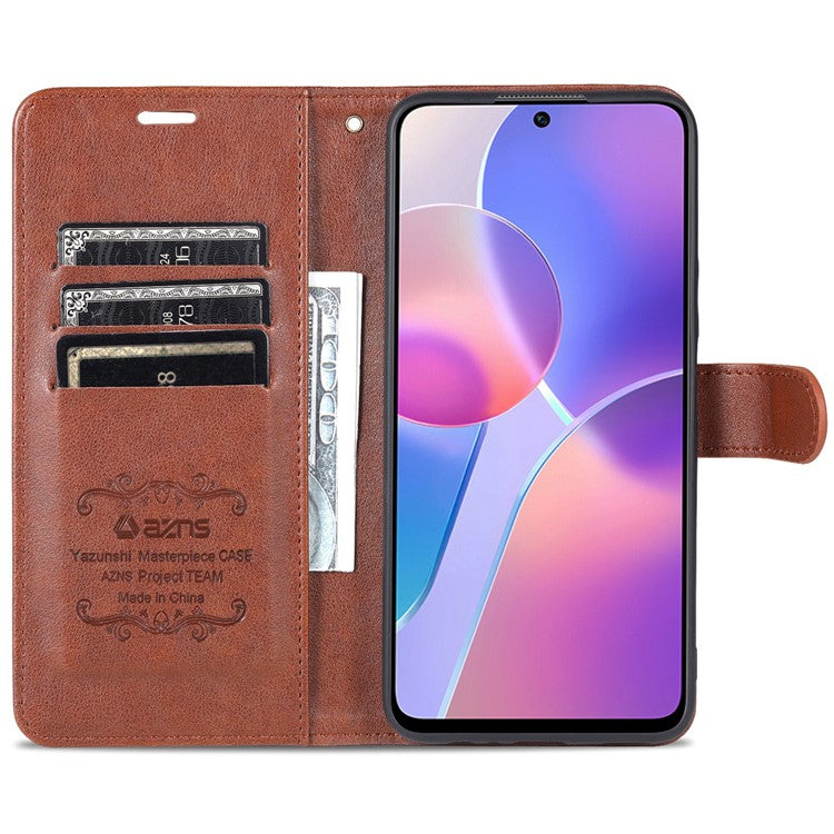 AZNS PU Leather + TPU All-inclusive Protection Phone Case with Stand Wallet for Honor X30i - Brown