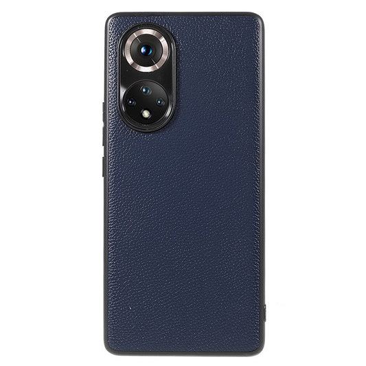 Drop-proof Precise Cutout Litchi Texture Case Genuine Leather Coated TPU + PC Phone Cover Shell for Honor 50/Huawei nova 9 - Blue