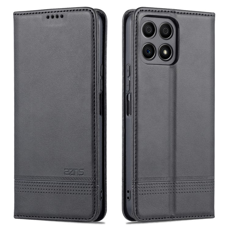 AZNS Magnetic Auto-absorbed Wallet Stand Design PU Leather Shockproof Phone Cover Case for Honor X30i - Black