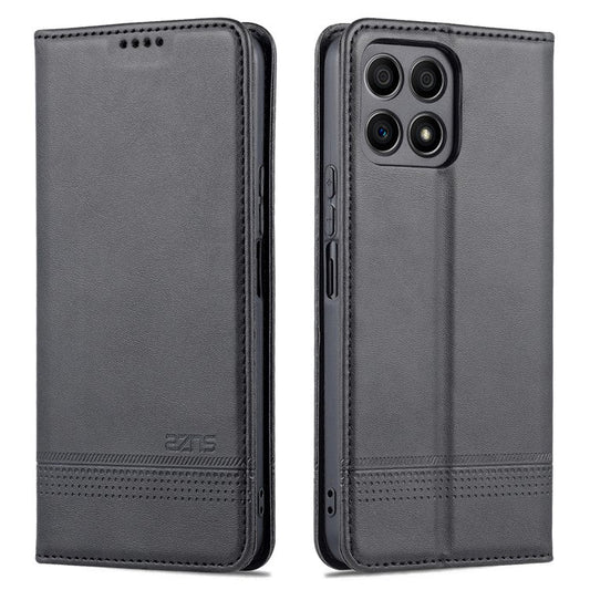 AZNS Magnetic Auto-absorbed Wallet Stand Design PU Leather Shockproof Phone Cover Case for Honor X30i - Black