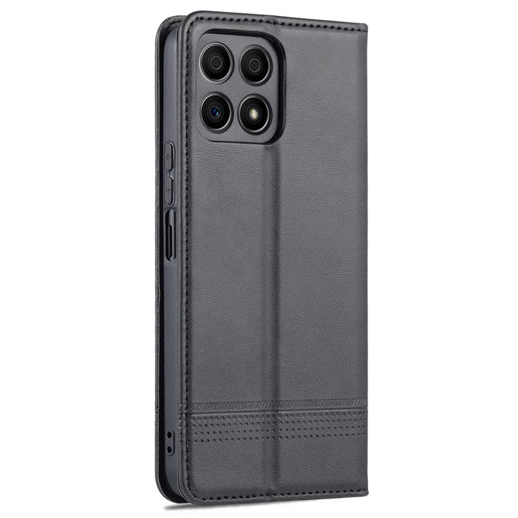 AZNS Magnetic Auto-absorbed Wallet Stand Design PU Leather Shockproof Phone Cover Case for Honor X30i - Black